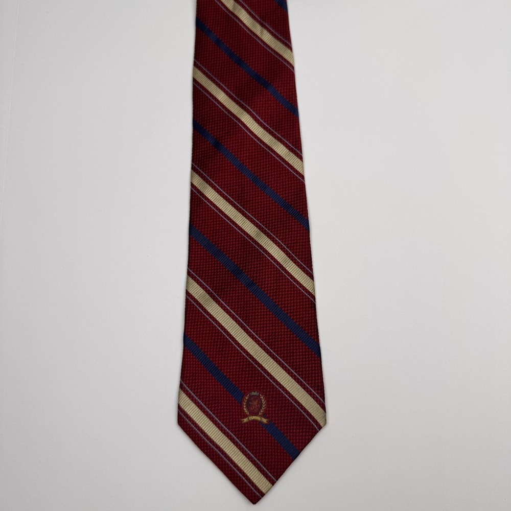 Tommy Hilfiger Tie Mens Red Blue Gold Striped 100% Silk Made in USA Woven 57"x4"